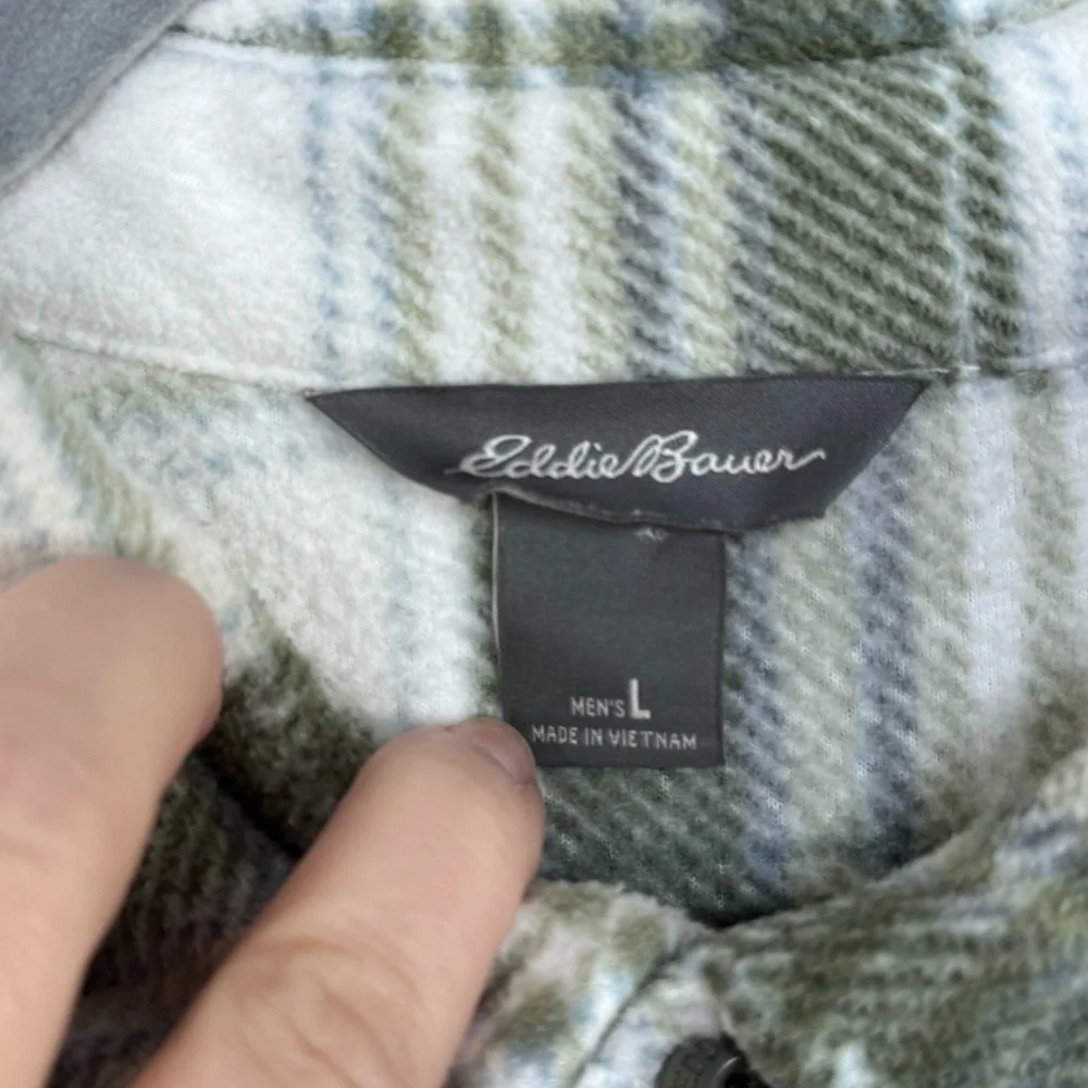 Eddie Bauer Men's L Fleece‎ Plaid Shacket Outdoor Cabin Fleece Shirt Jacket